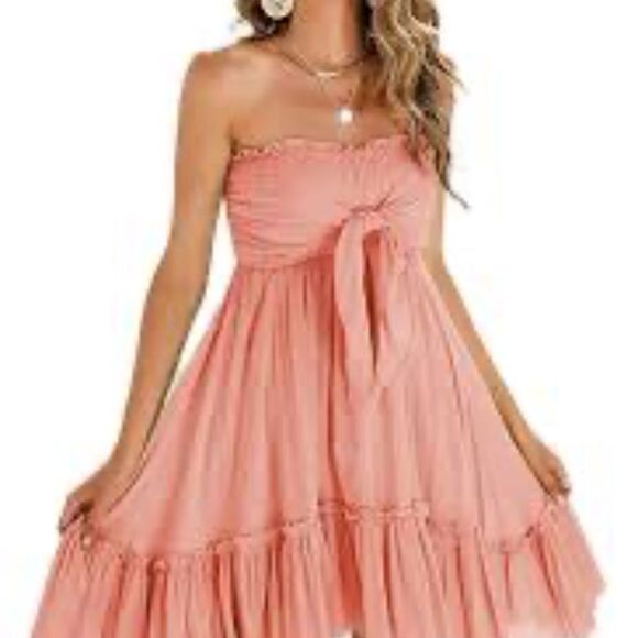 Peach Strapless Mini Dress - Picture 1 of 10